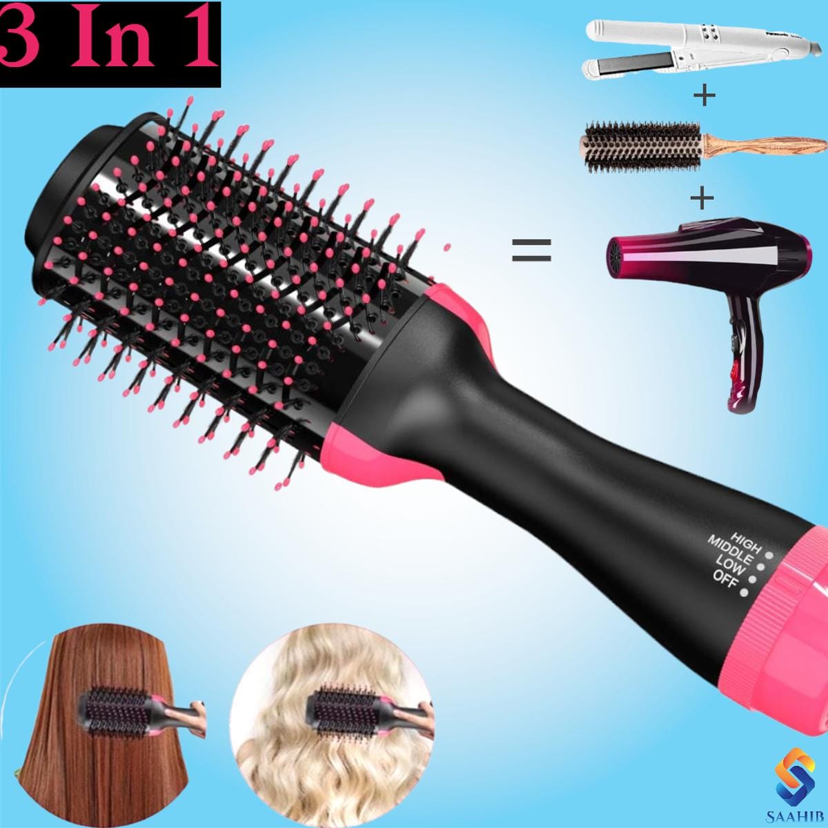 Professional Hot Air Brush Straightening Hair Dryer comb and Volumizer with Straightener Curler for Girls, Women